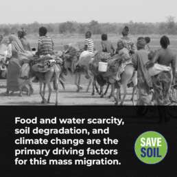 Food and water security, soil degradation, and climate change can lead to forced population migration